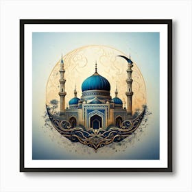 Firefly Mosque, Illustration, Wallpaper, Islamic, Logo, Architecture, Minaret, Dome, Prayer, Religio (11) Art Print