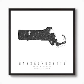 Massachusetts Mono Black And White Modern Minimal Street Map Square Art Print