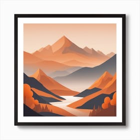 Misty mountains background in orange tone 119 Art Print