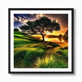 Tree At Sunset Art Print