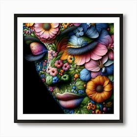 Flowers On A Woman'S Face Art Print