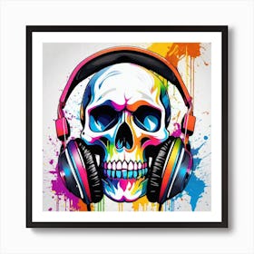 Skull With Headphones 34 Art Print