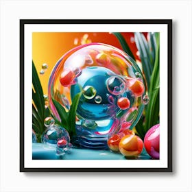 3d Bubbles Colors Dimensional Objects Illustrations Shapes Plants Vibrant Textured Spheric (2) Art Print