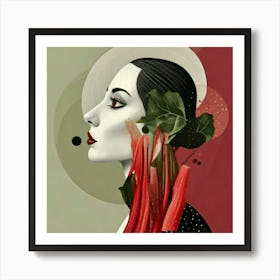 Firefly Woman, Side Profile, Rhubarb, Surreal, Black Circles, Eyes, Imaginative, Artistic, Bold, Uni (2) Art Print