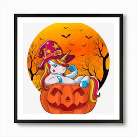 Cute Halloween Witch Girls Women Witchy Unicorn Halloween Art Print