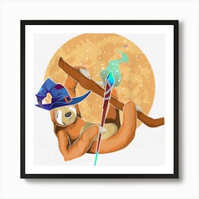 Halloween Zoo Animal Full Moon Witch Hat Tropical Sloth Art Print