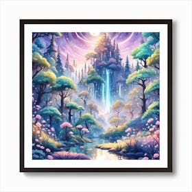 A Fantasy Forest With Twinkling Stars In Pastel Tone Square Composition 325 Art Print