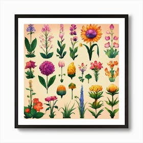 Information Sheet With Different Fantasy Flowers A (4) Art Print