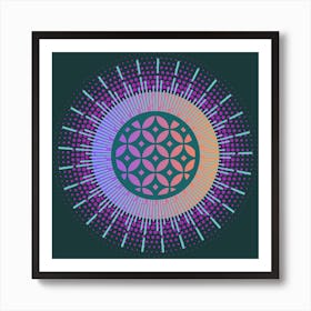 MidMod Boho Abstract Celestial Mandala Geometric in Teal, Lilac, and Aqua Art Print