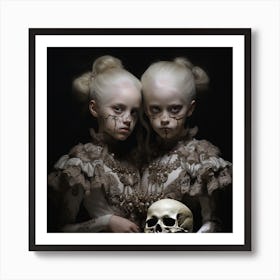 Two Girls Holding A Skull 1 Art Print