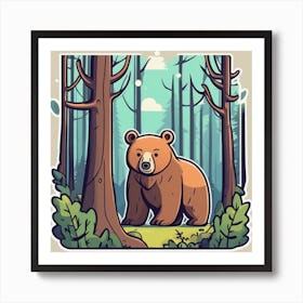 Cartoon Bear In The Forest Art Print