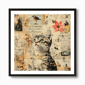 Cat With Bird Art Print