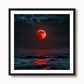 Red Moon Over The Ocean Art Print