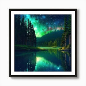 Night Sky Over Lake 21 Art Print