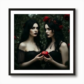 Two Gothic Women Holding An Apple Art Print