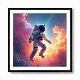 A Watercolor Astronaut Floating Through A Cosmic Storm Of Colorful Energy 1 Art Print