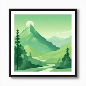 Misty mountains background in green tone 78 Art Print