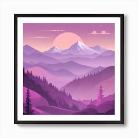 Misty mountains background in purple tone 129 Art Print