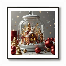 Christmas House In A Glass Jar Art Print