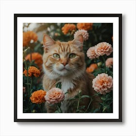 Default Cat Beautiful Around Flowers 2 Art Print