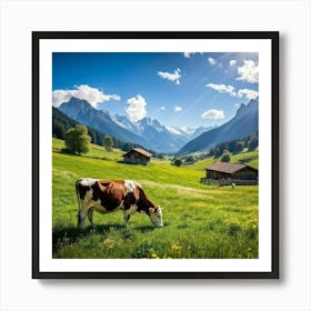 Cow Grazing In The Alps Art Print