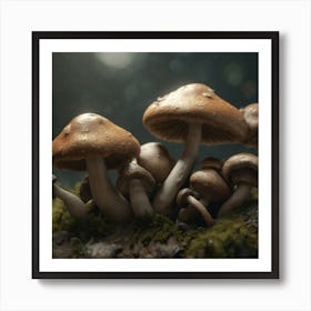 Mushrooms On Moss 4 Art Print