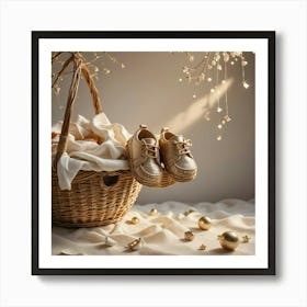 Basket With Baby Shoes Art Print