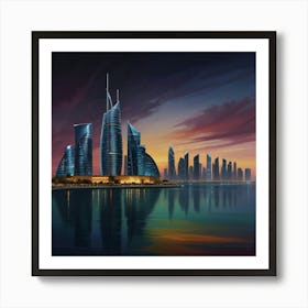 Dubai Skyline At Dusk Art Print