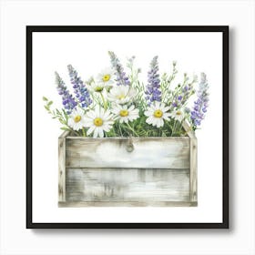 Wildflowers In A Wooden Box 1 Art Print