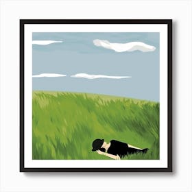 Woman Laying In The Grass Art Print