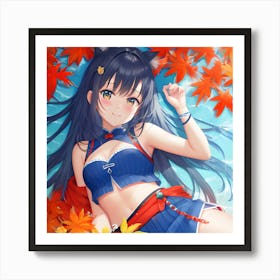 Anime Girl In Autumn Leaves Art Print