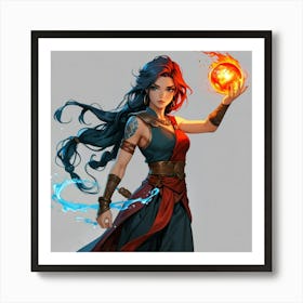 Woman Holding A Fireball The Magic of Watercolor: A Deep Dive into Undine, the Stunningly Beautiful Asian Goddess Art Print