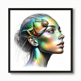 Abstract Chamelion Human Head Symbiotic Color Drawing Art Print