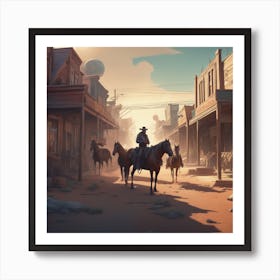 Western Town In Texas With Horses No People Outer Space Vanishing Point Super Highway High Spee Art Print