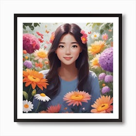 Asian Girl In Flowers 1 Art Print