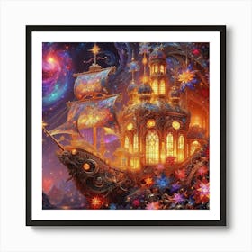 Ship In The Night Sky Art Print