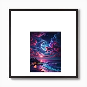 Full Moon Over The Ocean 1 Art Print