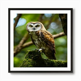 Owl Perched On Moss Art Print