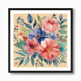 Watercolor flowers Floral Pattern Art Print