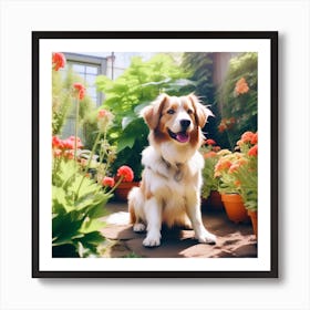 Dog In The Garden Art Print