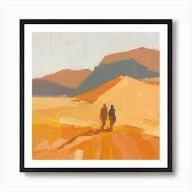 Two People Walking In The Desert Art Print