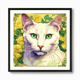 Cat With Roses 1 Art Print