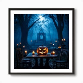 Celebration Old Horror Holiday Tree Moonlight Lantern Mist Head Table Eye Glow Pumpkin (27) Art Print