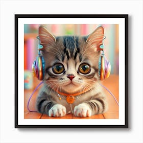 Cat Listening To Music Art Print