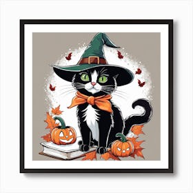 Cute Cat Halloween Pumpkin (27) Art Print