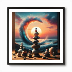 Stacking Stones At Sunset 1 Art Print