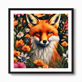 Fox In Flowers Art Print