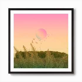 Green And Pink Landscape Square Art Print