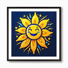 Lovely smiling sun on a blue gradient background 103 Art Print
