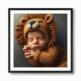 Newborn Baby Sleeping In Lion Costume Art Print